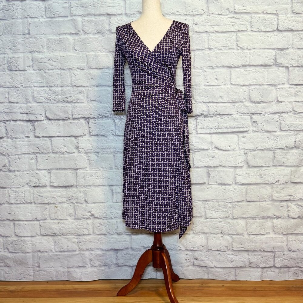 Coast Purple Silk Tile Print Wrap Dress